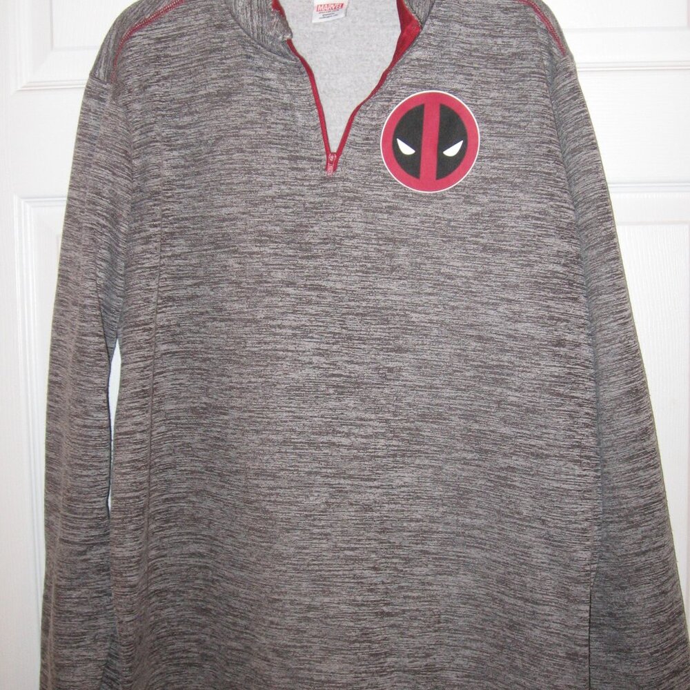 Marvel Licensed Deadpool Long Sleeve Polo Shirt Gray Men's size XL